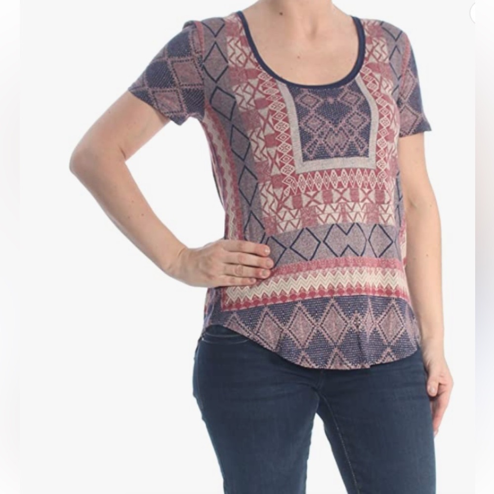 Lucky Brand Pink and Gray Abstract Print Burnout Short Sleeve Shirt Size…